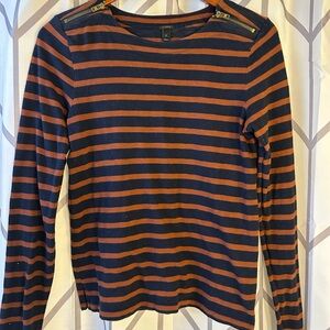 J. Crew Navy and Brown Striped Long Sleeve Tee